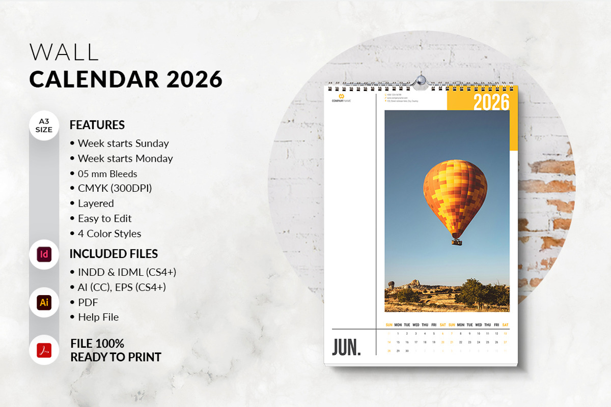 A3 Size Wall Calendar 2026 preview 3