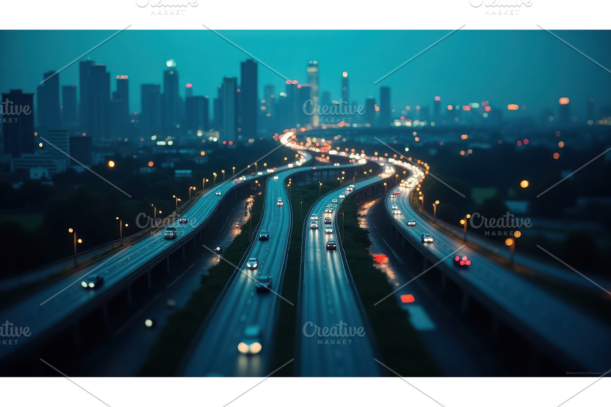 Aerial view of a busy highway with, an Illustration by tilialucida