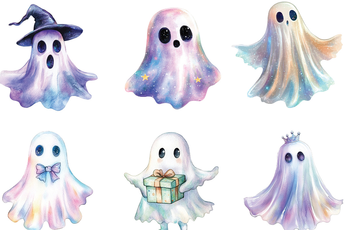 Halloween Iridescent Ghost Clipart, an Illustration by CraftArtStudio (Photo 2 of 6)