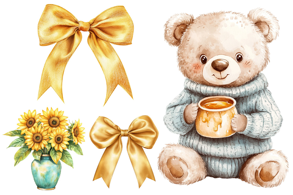 Watercolor Bee and Bear Clipart, a Seasonal Illustration by CitraGraphics (Photo 3 of 3)