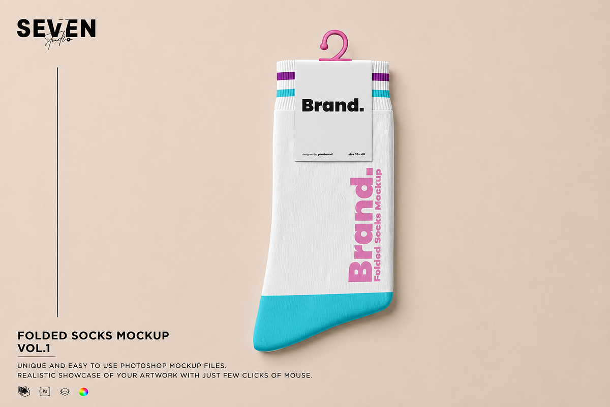 Socks Packaging Mockup, an Advertising Mockup by Se٧enStudio (Photo 1 of 2)