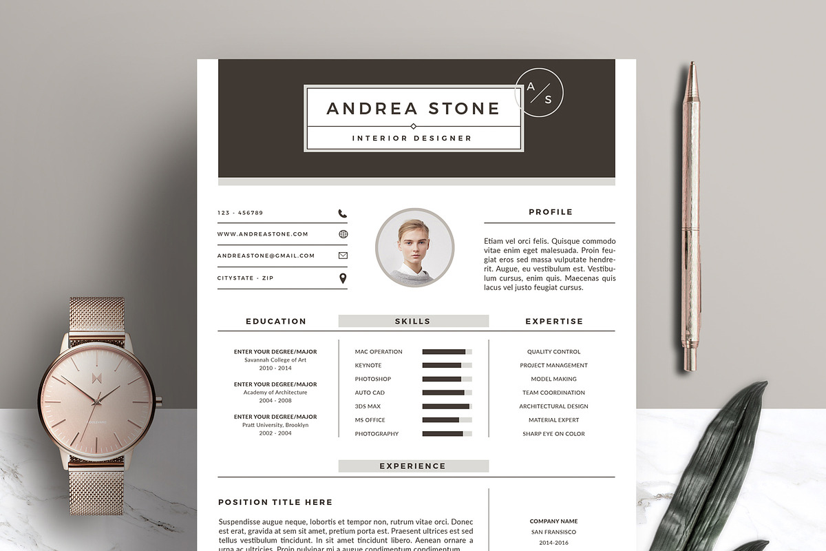 Professional Resume Template RE003, a Resume Template by Draca Design Co (Photo 1 of 4)