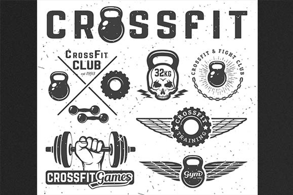 Set of monochrome fitness emblems, an Illustration by Moloko88