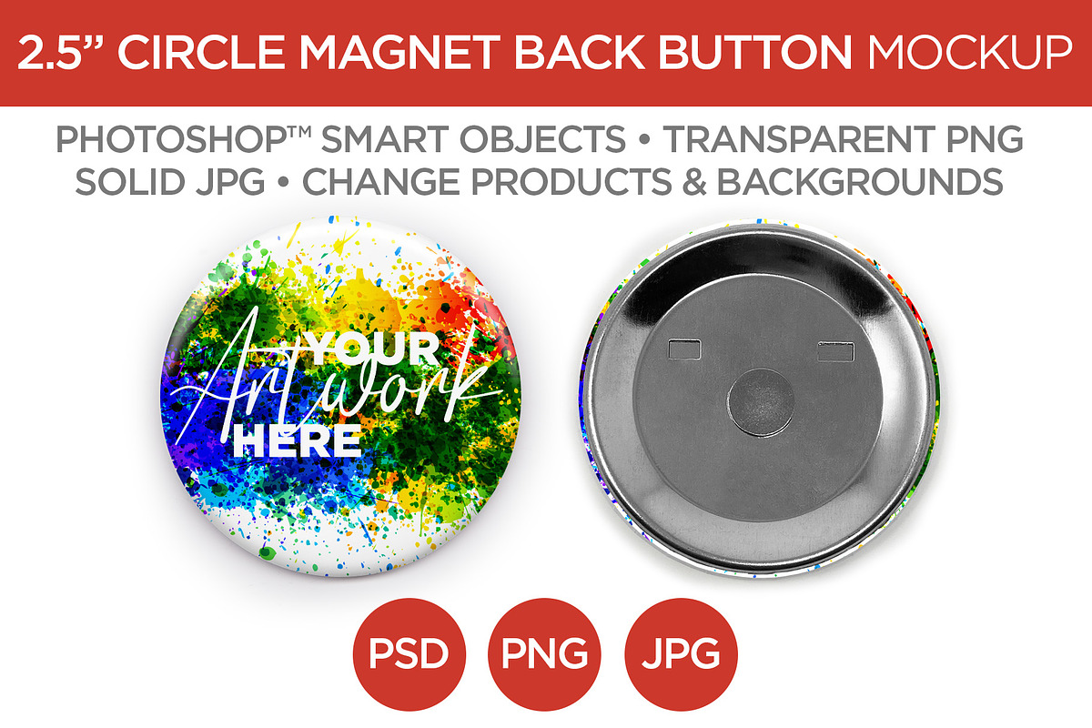 2.5 Circle Button Magnet Mockup, a Product Mockup by Mark Anthony Media (Photo 1 of 5)