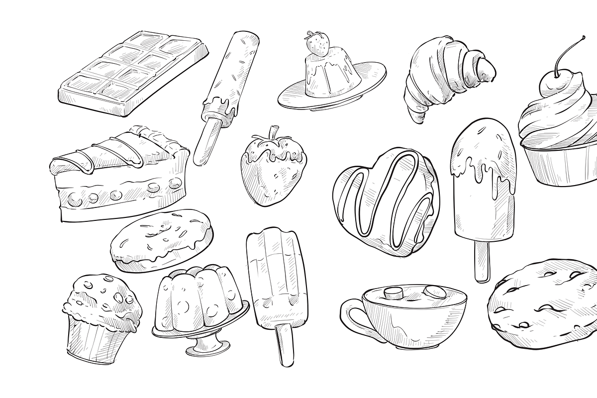 dessert handdrawn collection, an Object Graphic by nikagraphic