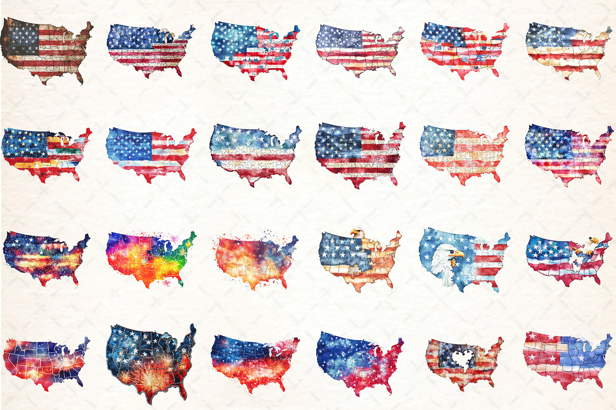 USA Map Puzzle 4th of July Clipart, an Illustration by DreamCafeArt (Photo 2 of 7)