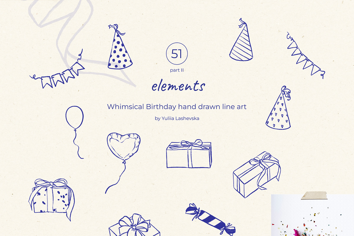 Whimsical Birthday line art, a Decorative Illustration by Yuliia Lashevska (Photo 5 of 11)