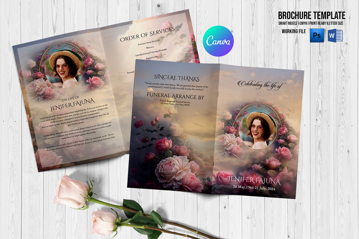 Floral Funeral Program Template, a Brochure Template by Template Shop (Photo 1 of 5)