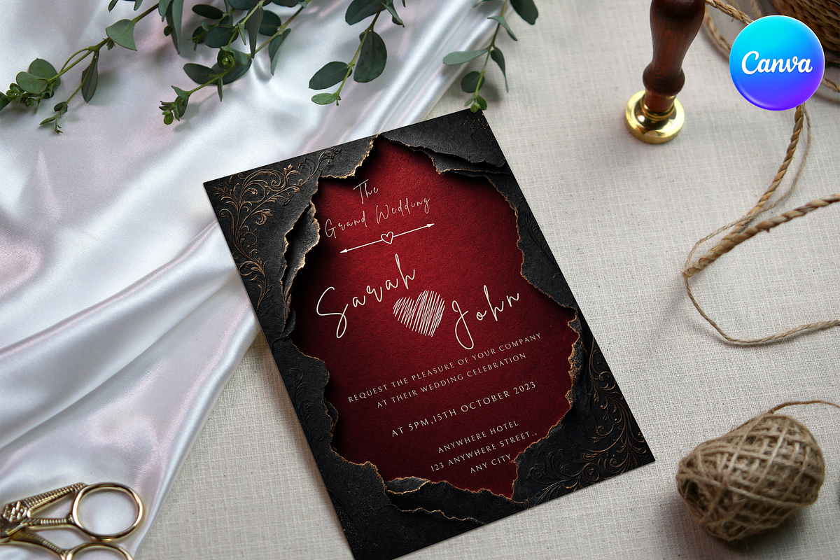 Red Torn Paper Wedding Invitation, an Invitation Template by InvitingStorys (Photo 3 of 12)