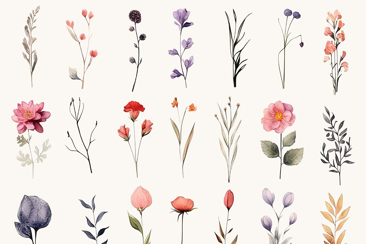 Wildflower Texture Clipart Bundle, a Decorative Illustration by BusyDaydesign (Photo 2 of 8)