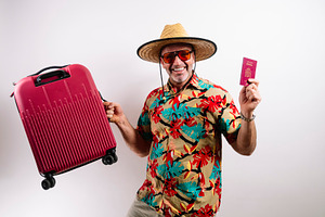 Happy tourist with suitcase and Spanish passport, a Holiday Photo by karrastock