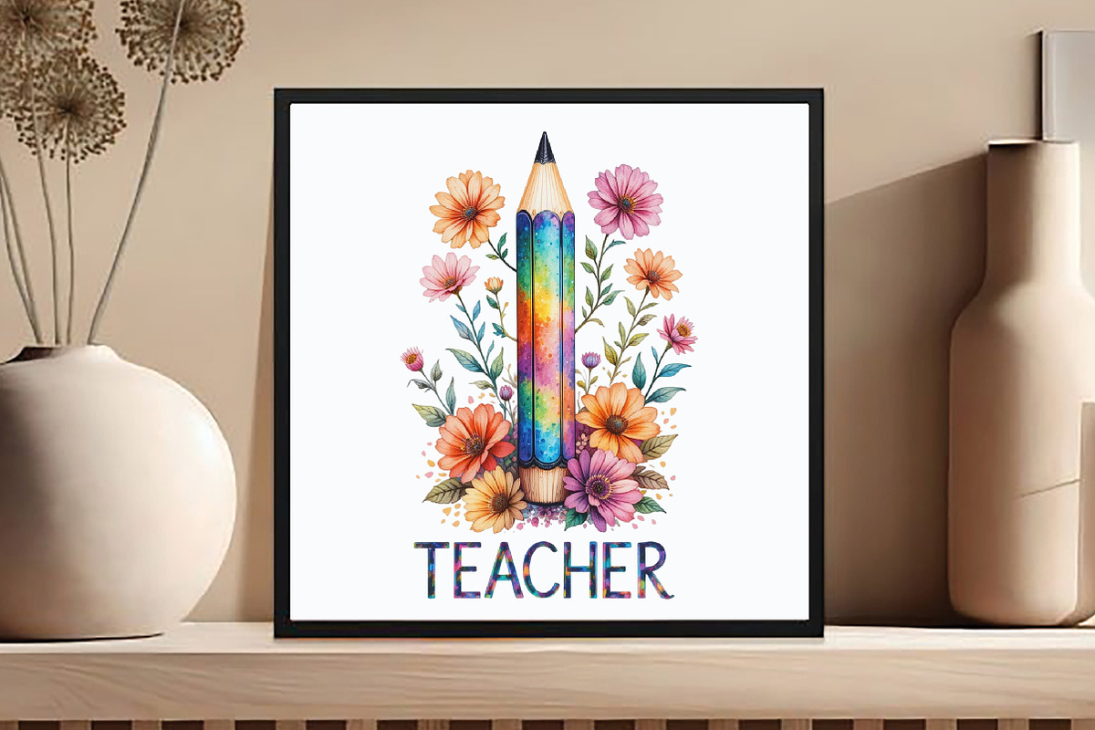 Teacher Floral Pencil Clipart, an Illustration by DreamCafeArt (Photo 5 of 7)