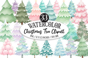 Watercolor Christmas Tree Clipart, an Illustration by Designking