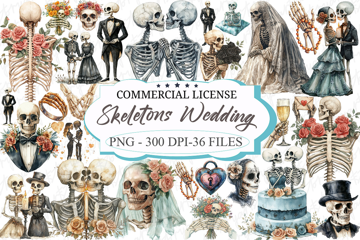 Halloween Skeletons Wedding Clipart, an Illustration by designcity5 (Photo 1 of 5)