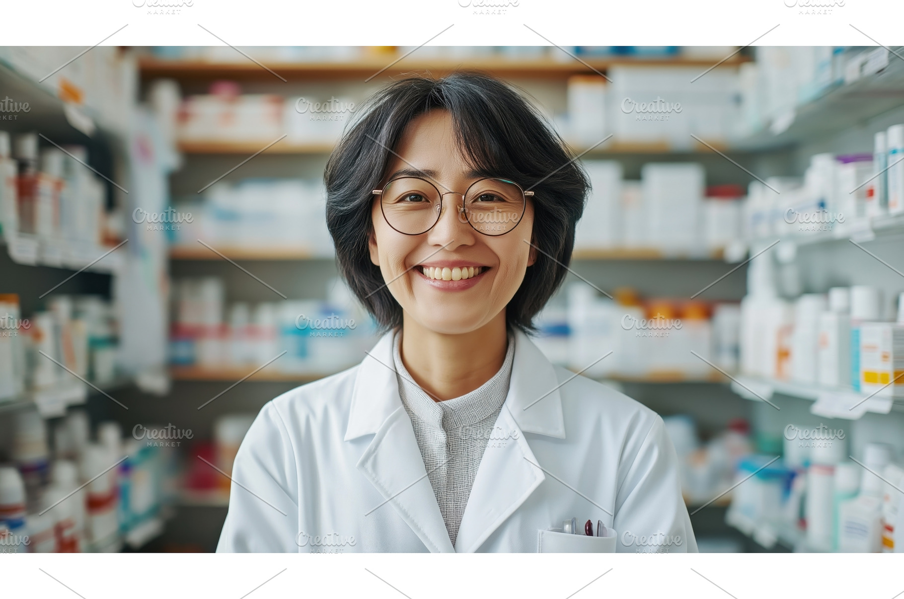 Asian female pharmacist in a white, a Health & Medical Photo by Sergey Kotenev
