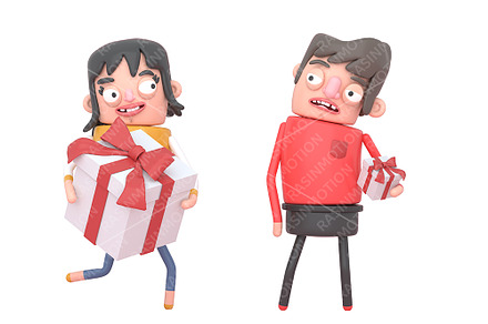 Couple holding gift boxes. Isolated