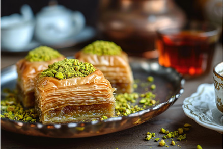 Aromatic Baklava arabian dessert, a Food & Drink Photo by Ylivdesign