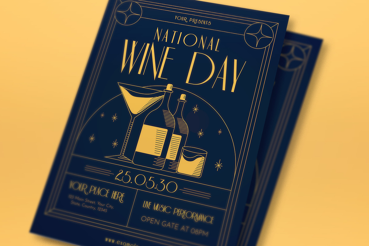 Art Deco National Wine Day Flyer Set, a Flyer Template by graphicook (Photo 3 of 3)