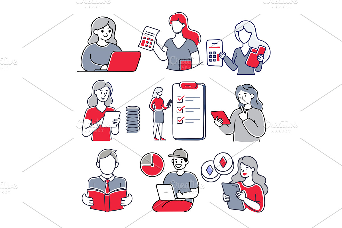 Business people working with various, a Person Illustration by AlexZeL