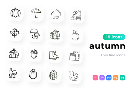 Autumn 16 Thin Line Icons Set