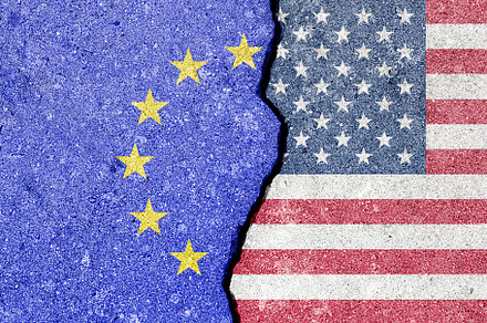 The crack between the flags of the United States and the Europea, an Abstract Photo by Eugene_Photo