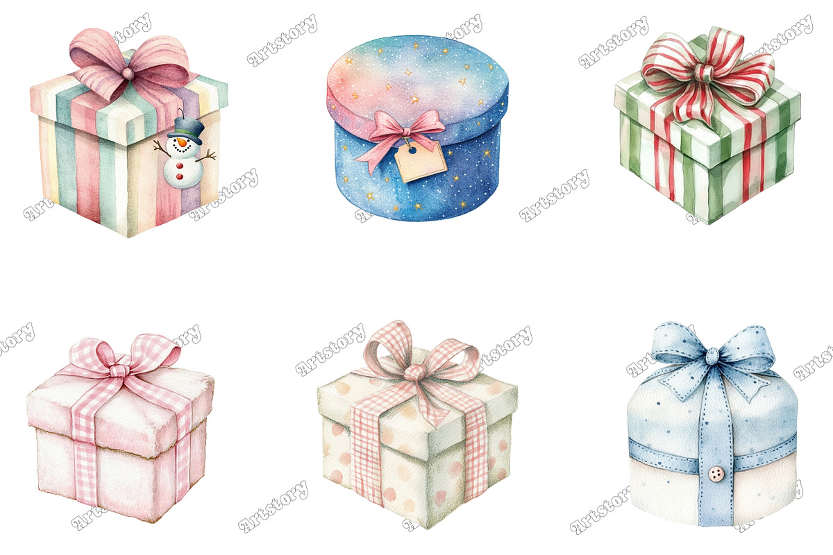 Whimsical Christmas Gift Box Clipart, an Illustration by designcity5 (Photo 3 of 5)