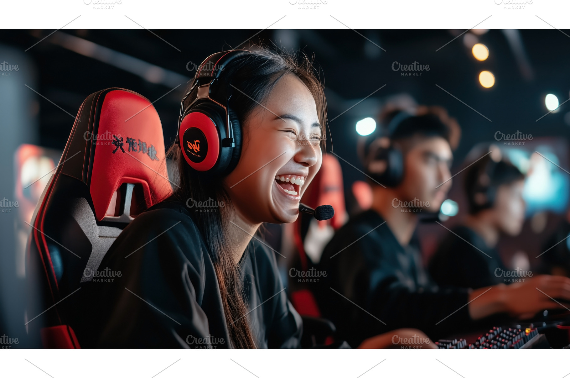 A young Asian female gamer laughs, a Technology Photo by Sergey Kotenev