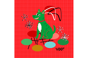 Retro Christmas Dog, an Animal Illustration by Sharon Schwalbe