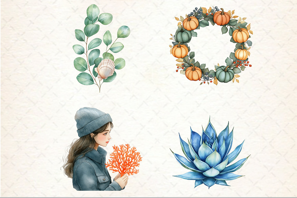 Botanical Summer Ocean Clipart, an Illustration by Rose Art (Photo 3 of 3)