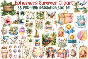 Ephemera Summer Clipart, an Illustration by Sublimation Artist