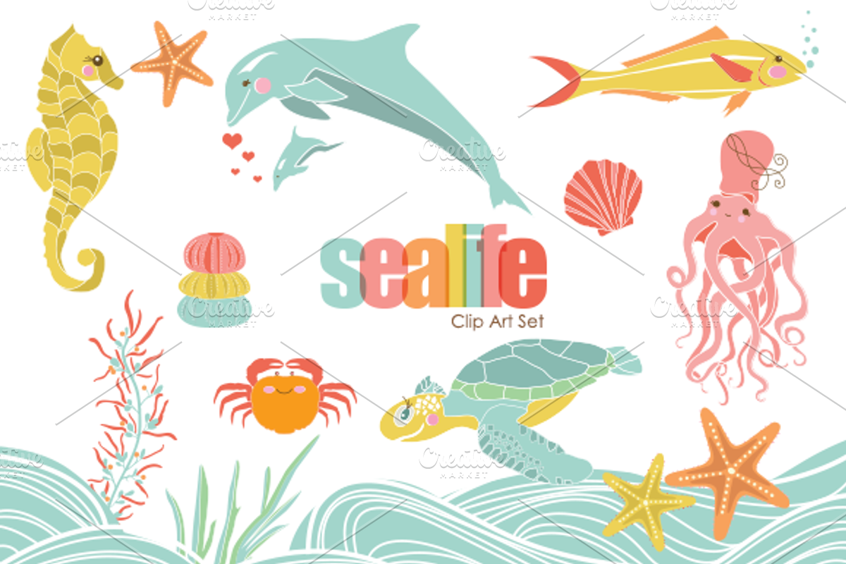 Sweet Sealife VECTOR Clip Art Set, an Illustration by StylishDesignMe