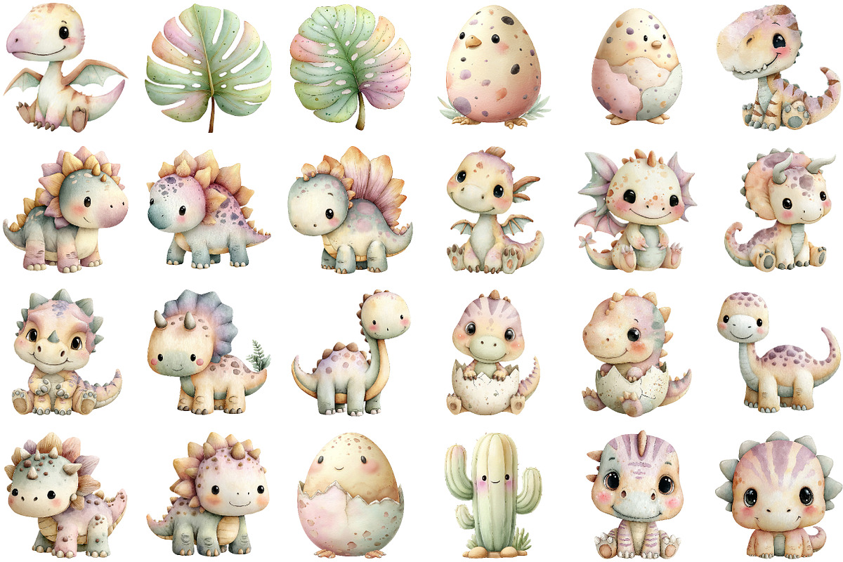 Dinosaurs Watercolor Clipart, an Illustration by Sublimation Artist (Photo 3 of 7)