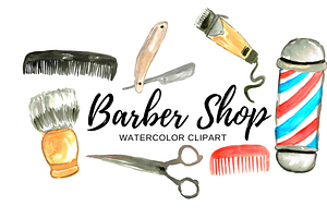 Watercolor barber shop clipart