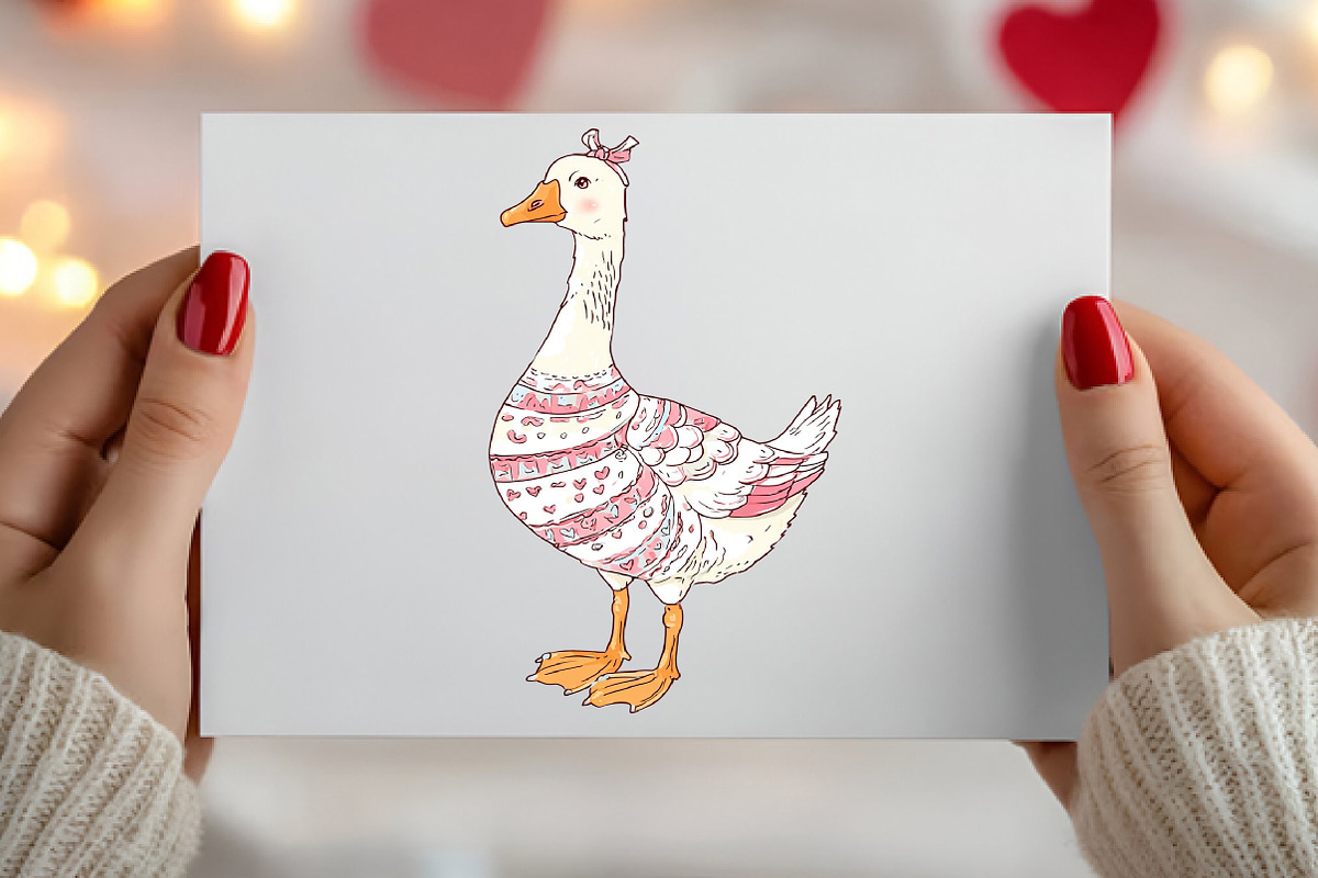 Watercolor Valentine Goose Clipart, an Illustration by Canvas Craft (Photo 5 of 6)
