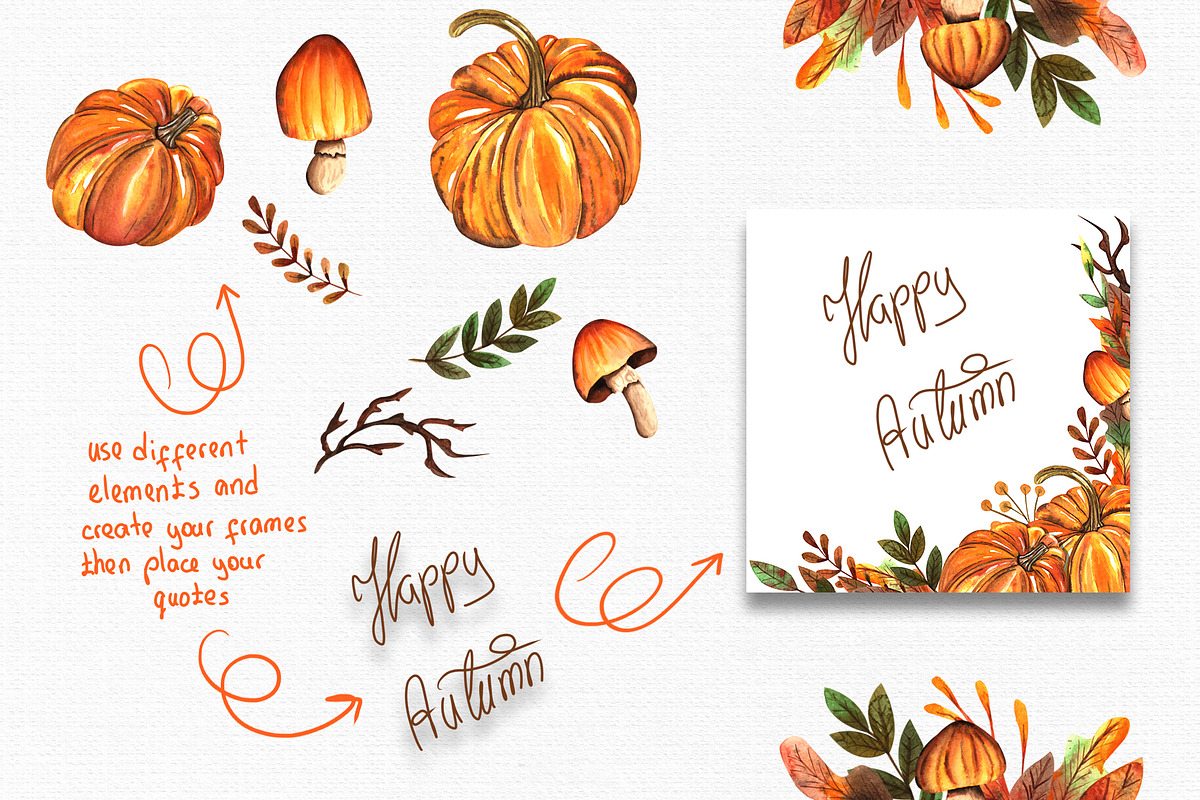 Watercolor Autumn Collection, an Illustration by TanataDesign (Photo 6 of 7)