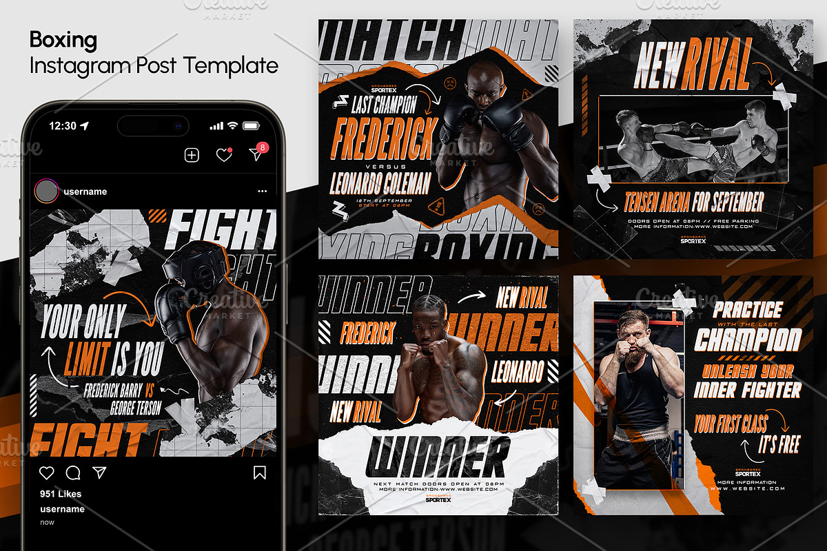 5 Boxing Instagram Post Template, a Social Media Template by OnurDemircan (Photo 1 of 4)