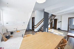 Home renovation concept. Before and