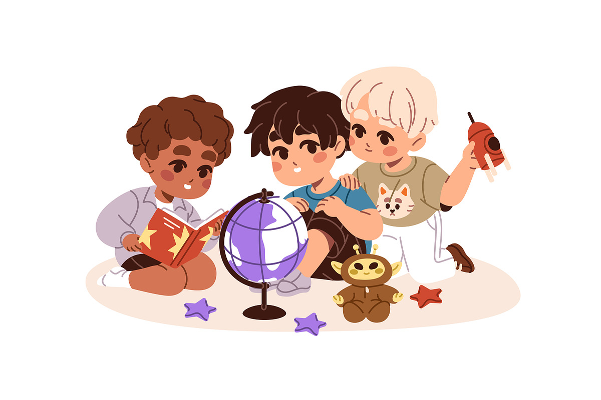 Happy kids play games with toys set, a Person Illustration by PaperTrident (Photo 3 of 12)