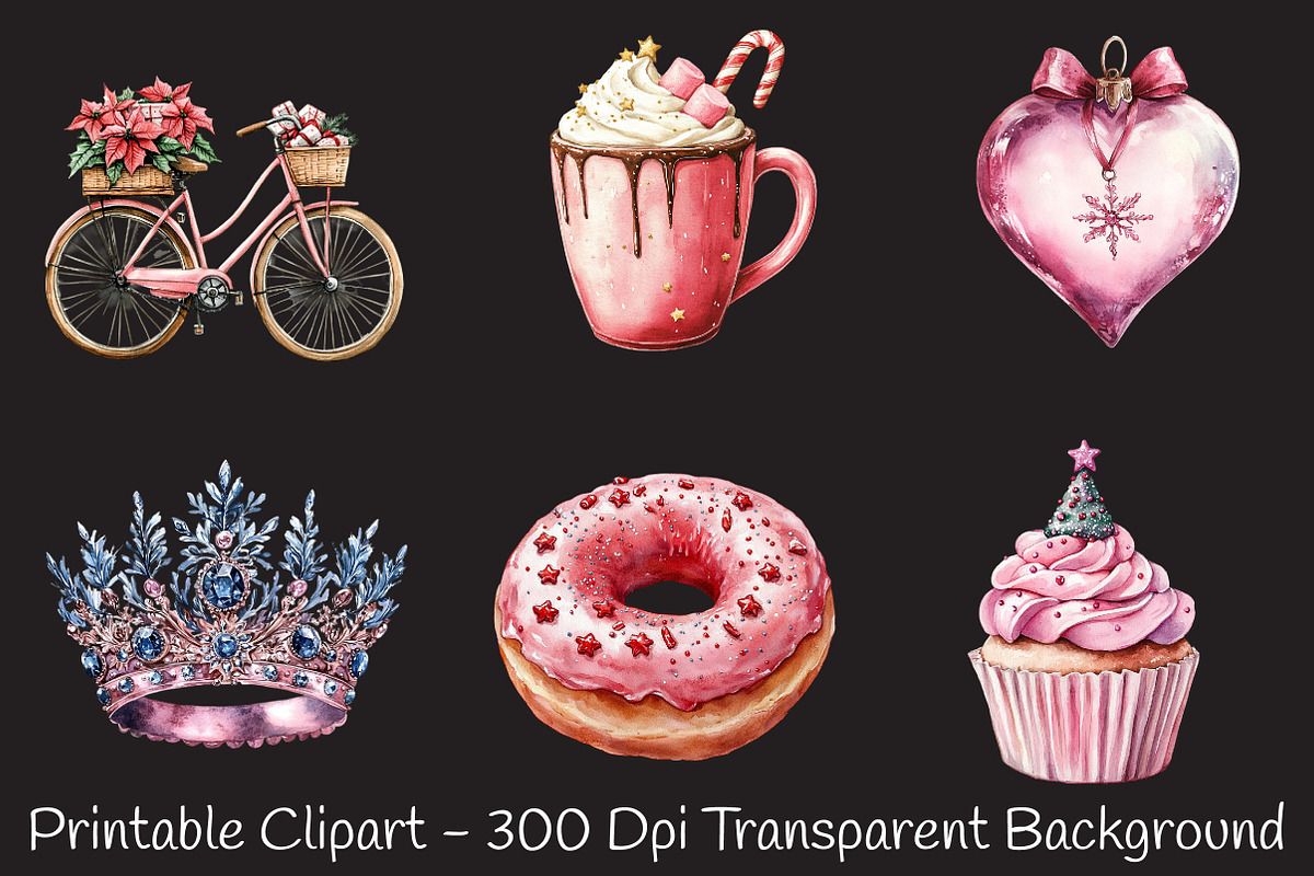 Girly Christmas Watercolor Clipart, an Illustration by RobertsArt (Photo 7 of 7)