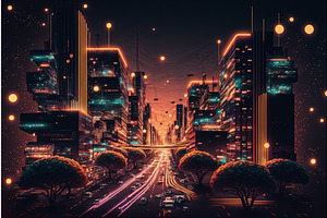 Night view of smart city design, big, a Technology Illustration by Lermont51