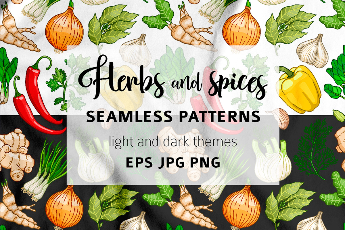 Vector vegetable pattern with herbs, a Pattern Graphic by Primula`s shop (Photo 1 of 3)