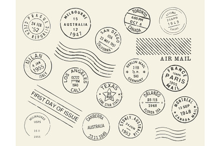 City vintage postage, stal stamps, an Object Illustration by Vector Tradition
