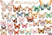 Watercolor Boho Butterfly Clipart, an Illustration by DreamCafeArt (Thumbnail 1 of 7)