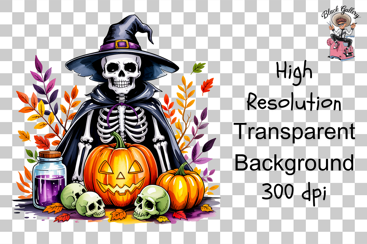 Creepy Skeleton Witch PNG Bundle, a Graphic by Clipart Studio (Photo 10 of 11)