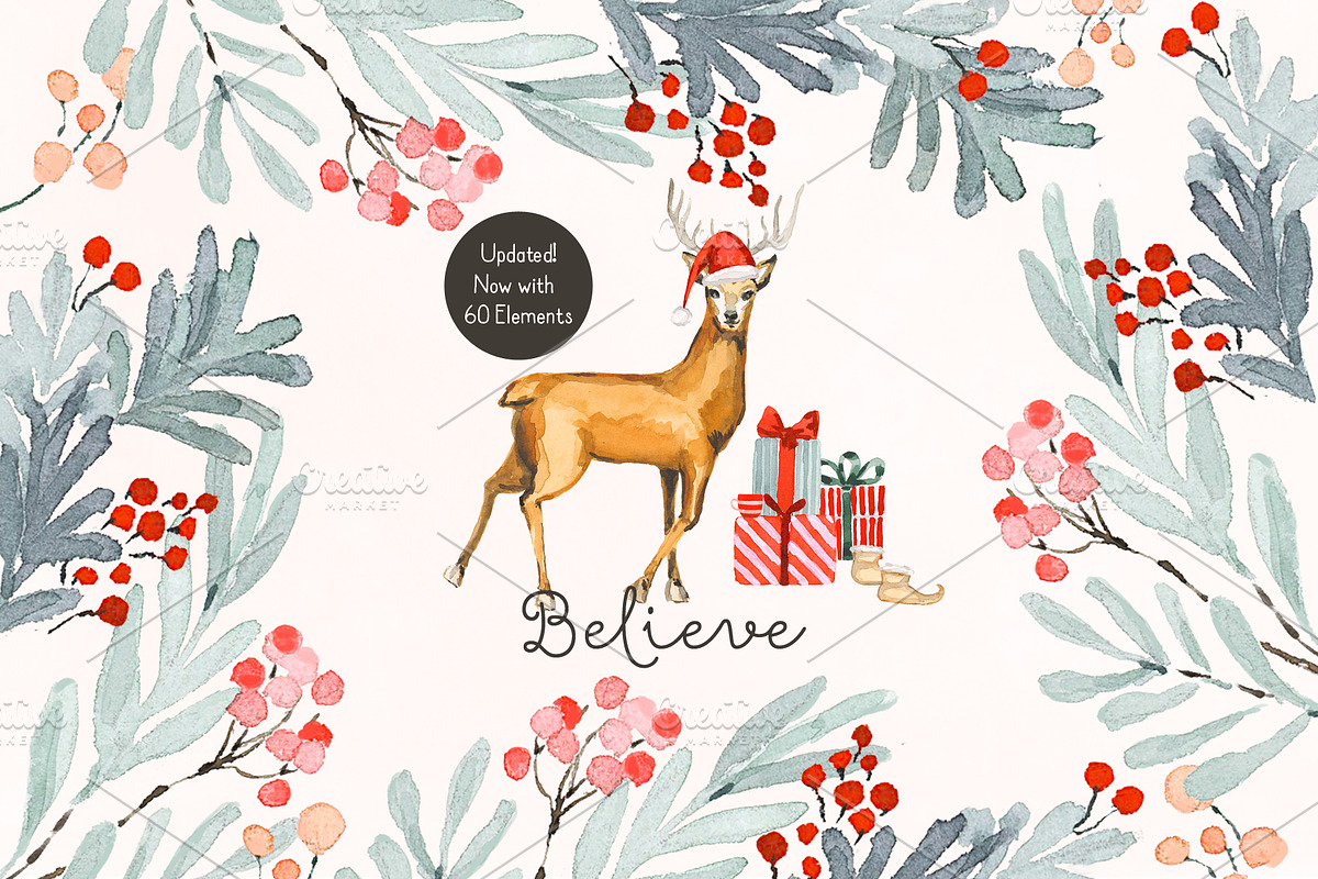Watercolor Christmas Card Clipart, a Background Graphic by RhianAwni (Photo 2 of 10)