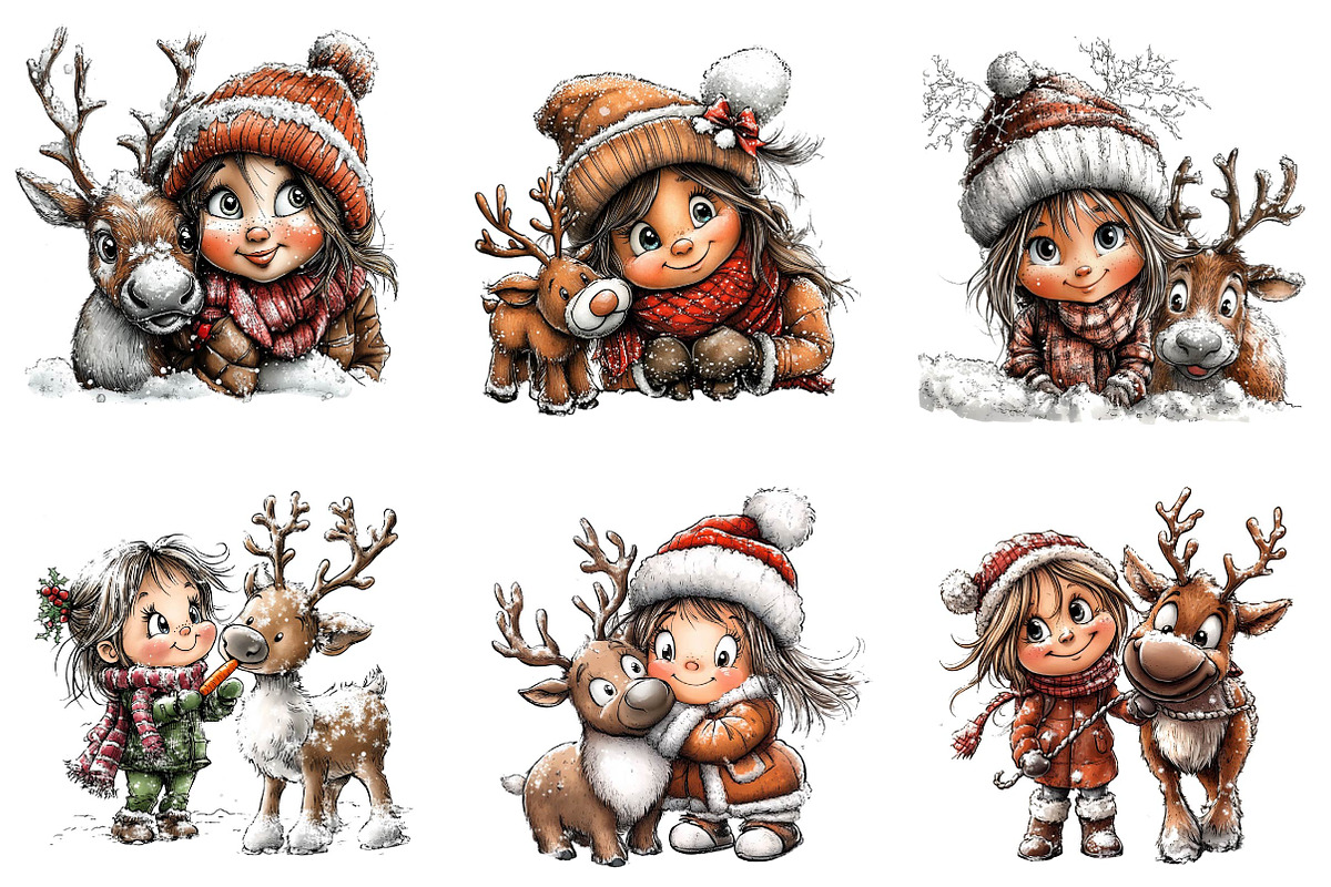 Winter girl and reindeer clipart, an Illustration by CreationArt (Photo 3 of 5)