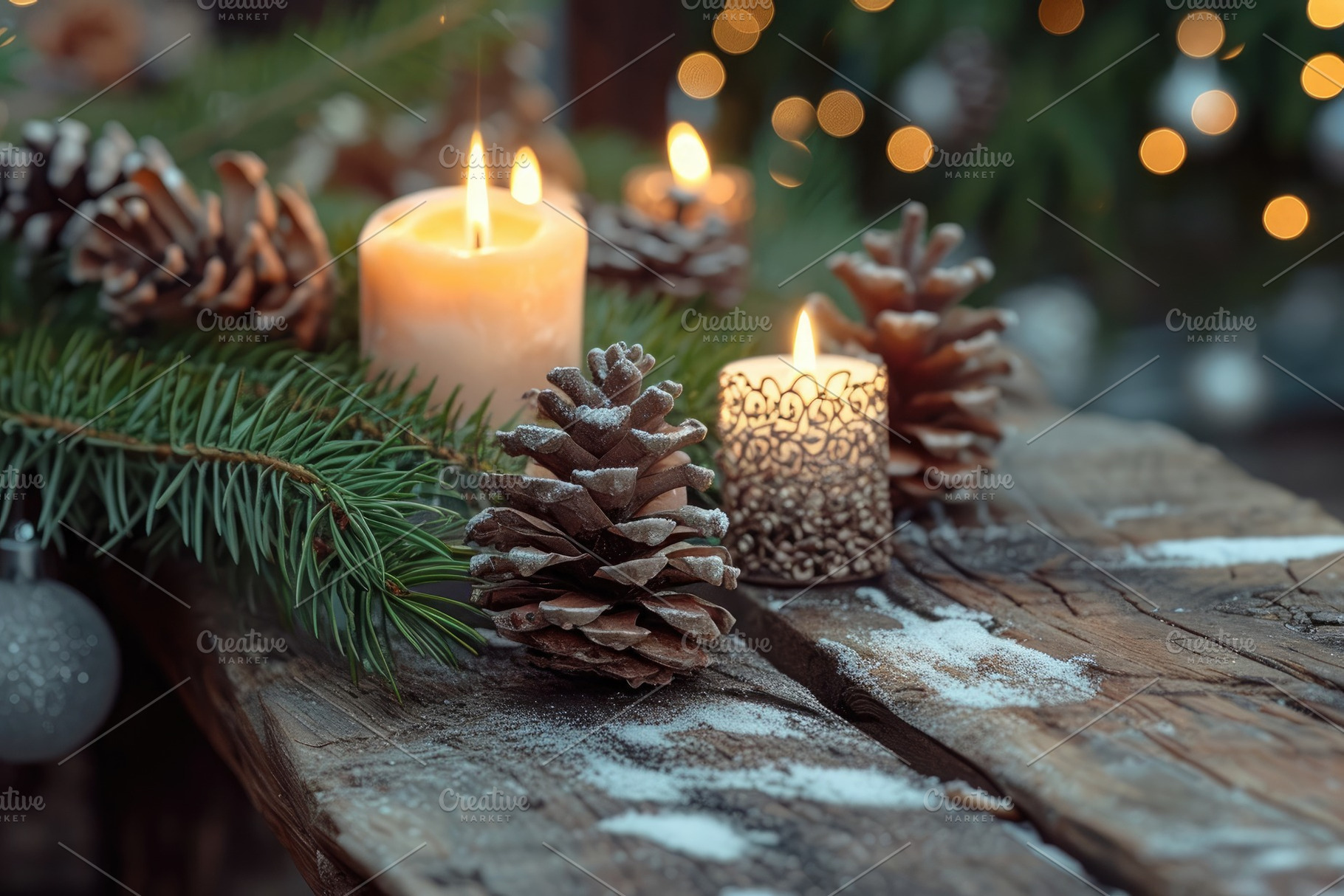 A wooden table is adorned with pine, a Photo by Iftikhar Alam
