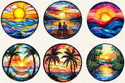 Stained Glass Summer Sunset Clipart, an Illustration by OK Design (Thumbnail 2 of 5)