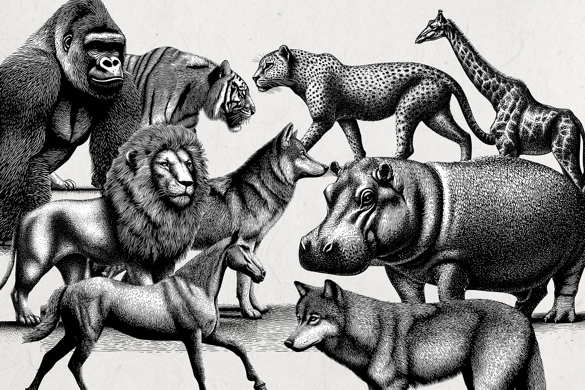 Wildlife Engraving Vector Pack, an Animal Illustration by Alternate Studio (Photo 4 of 6)