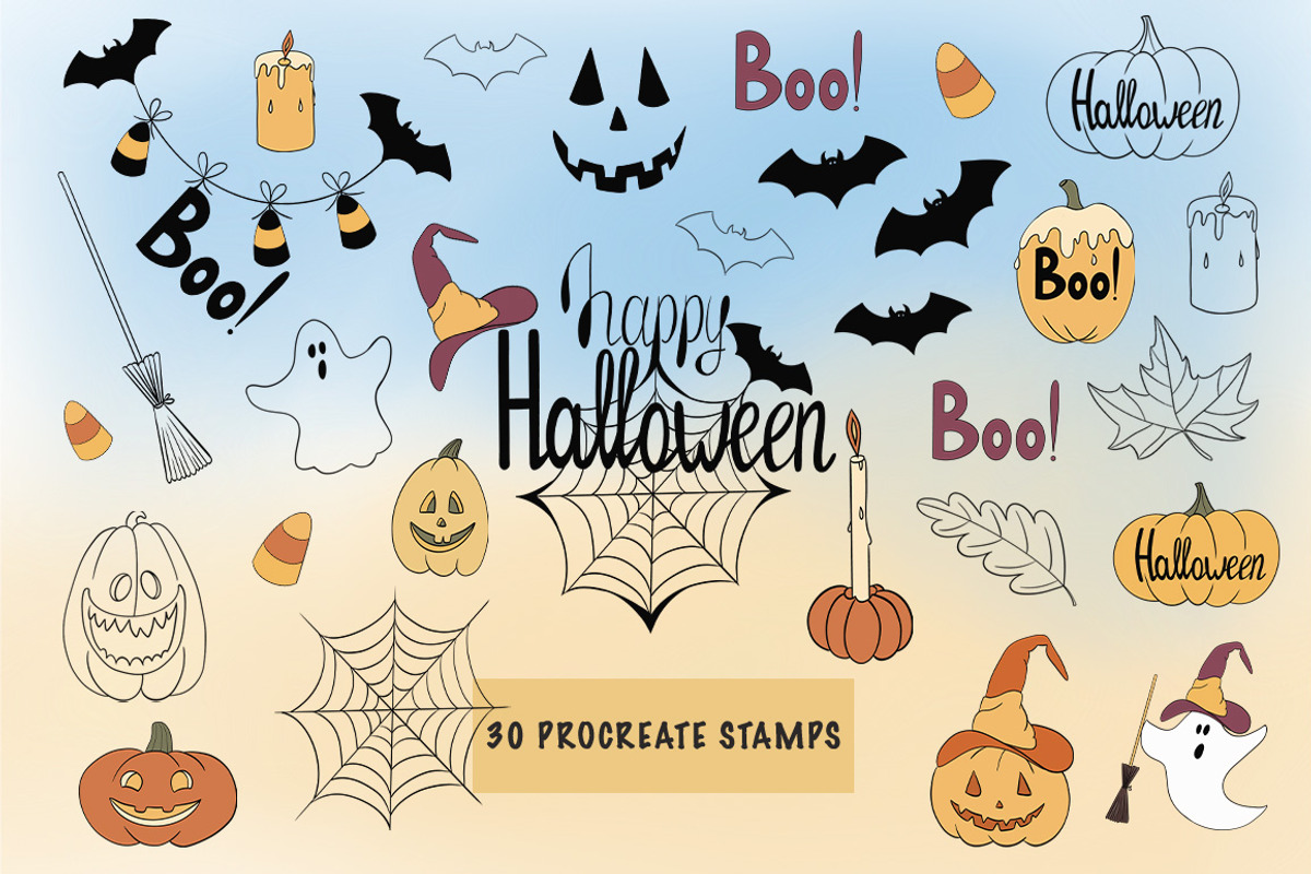 Halloween Procreate Stamps, a Brush Add-On by Mari_Caliart (Photo 1 of 7)